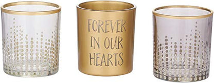 Pavilion - Gold Sparkly Polka Dot in Memory Set of 3 Clear, Gold and Gray Glass Tealight Candle Holders, 3 Inch