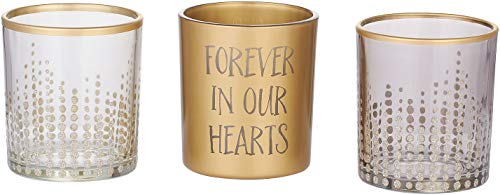 Pavilion - Gold Sparkly Polka Dot in Memory Set of 3 Clear, Gold and Gray Glass Tealight Candle Holders, 3 Inch