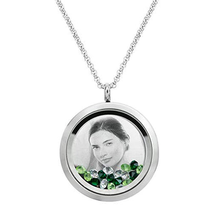 Laser Engraved Personalized Photo & Text Message Floating Locket Crystals Necklace Pendant Handmade Love Note Anniversary Wedding Birthday Gift - style: Green - Photo + Message Engraving