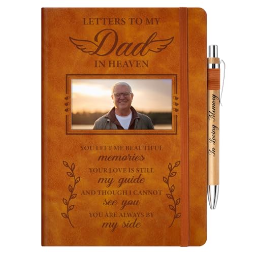 Vetbuosa Memorial Gifts For Loss Of Dad, Grief Journal With Photo Insert, Letters To My Father In Heaven, Loss Of Father Sympathy Gift - 200 Pages Notebook A5 With Pen - color: Brown, size: Dad