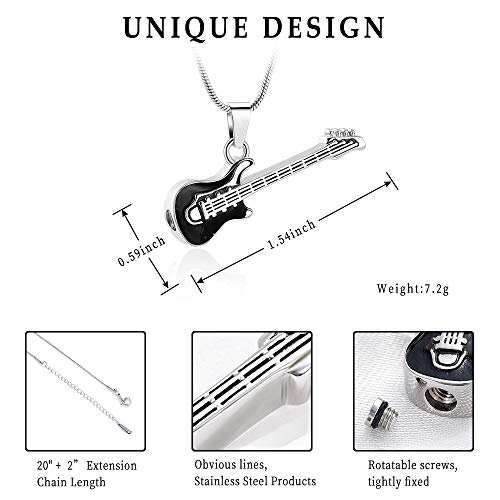 memorial jewelry Musical Instrument Cremation Necklace for Women&Men Guitar Urn Necklace for Ashes - color: ZWT11728-GU-FBA