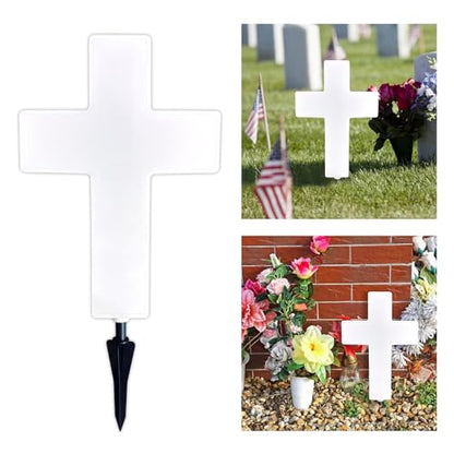 Solar Cross Light for Grave, Cemetery LED Memorial Stake Sympathy Gift - color: White
