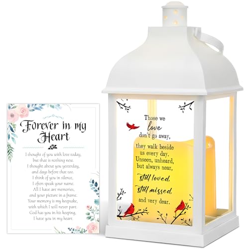 1 Pcs Memorial Lantern Gifts with Card Bereavement Gift for Loss of Loved One Remembrance Sympathy White Handle Memory Lantern Presents with LED Candle and Card, Battery Included(Modern) - style: Modern