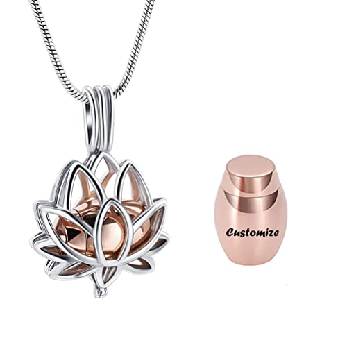 Cremation Jewelry for Ashes Pendant - Lotus Urn Necklace with Mini Keepsake Urn Memorial Ash Jewelry For Women Men - color: Customize
