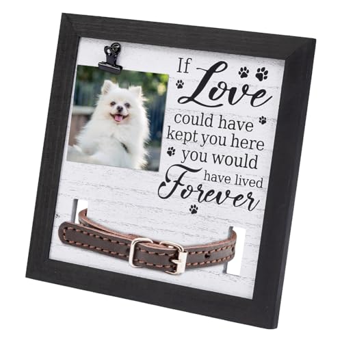 UNICRAFTALE Wood Pet Memorial Frame with Collar Holder Photo Display Dog Cat Loss Gift for Dog Lovers Sympathy Keepsake Frame Pet Cat Remembrance Bereavement Gift 23x23x1.7cm