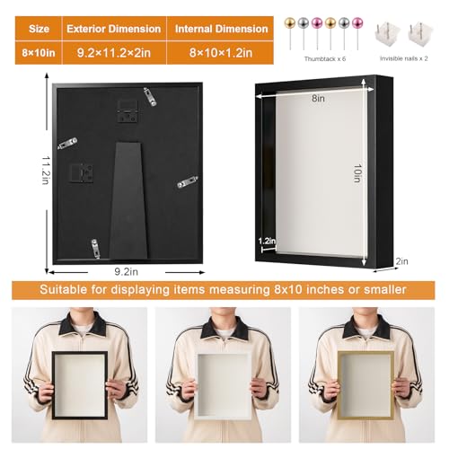 8x10 Shadow Box Frame with Ultra-Clear Glass & Soft Linen Back - color: Black+high Definition Panel + Shatter-proof Packaging, size: 8x10