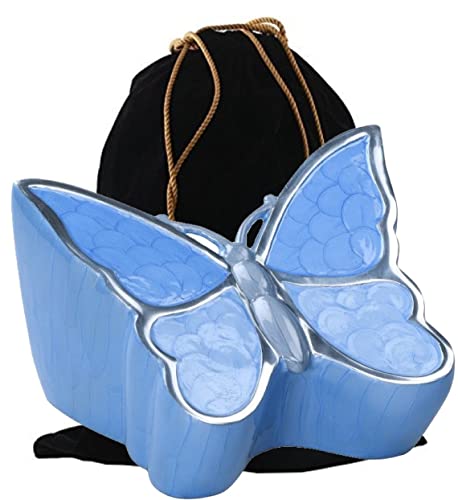 Butterfly Sculpture Cremation Urn - Handcrafted Metal Urn for Human Ashes - Artistic Urn with Velvet Bag (Blue Adult) - color: Blue Adult