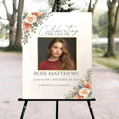 Floral Funeral Welcome Sign, Celebration of Life Welcome Sign, in Loving Memory Sign, Celebration of Life, Celebration of Life Sign, Memorial Sign with Photo,Funeral Welcome Sign #Tfo123 - color: Version #11