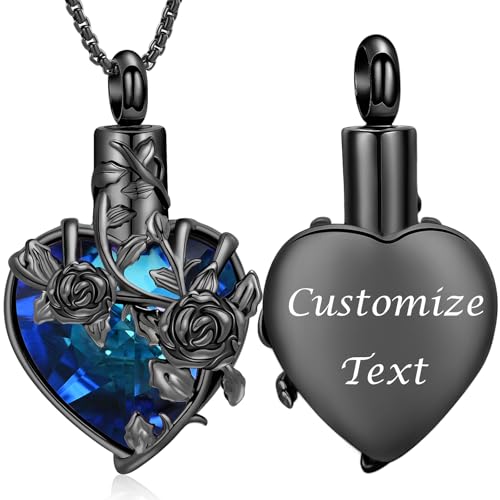 Rose Flower Cremation Urn Necklace for Ashes Heart Crystal Memorial Jewelry for Women Urn Keepsake Pendant Human Pet Memorial Locket Holder - color: Customize