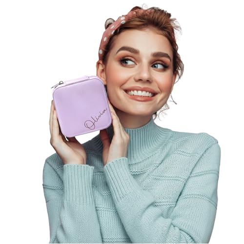 Ajiangwu Bridesmaid Gifts,Custom Travel Jewelry Case for Women,Personalized Small Jewelry Box Mini Teen Girl Gifts Trendy Stuff Jewelry Organizer for Rings, Necklaces, Bracelets - color: Design 1