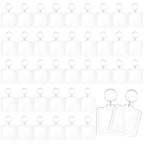 80Pcs Acrylic Picture Frame Keychain Blanks in Clear Acrylic Picture Frame Keyrings Double-sided Clear Photo Frames Key Holders for DIY Craft Graduation Gift, Max 1.3 x 1.3 inch Pictures