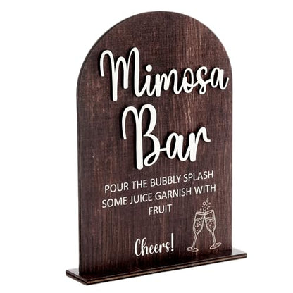 Rustic Wood Mimosa Bar Sign Table Top for Wedding Welcome Table | Modern Calligraphy, Rustic Wooden, Table Top, Wedding Reception and Event Party - color: Brown-Mimosa Bar
