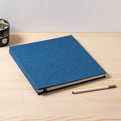 Large Photo Album Self Adhesive for 4x6 5x7 8x10 Pictures Magnetic Scrapbook Album 20 Sheets / 40 Pages Linen Cover DIY Photo Album with A Metallic Pen and and Plastic Board(Blue) - color: Blue, size: 11"x10.8" 40 Pages