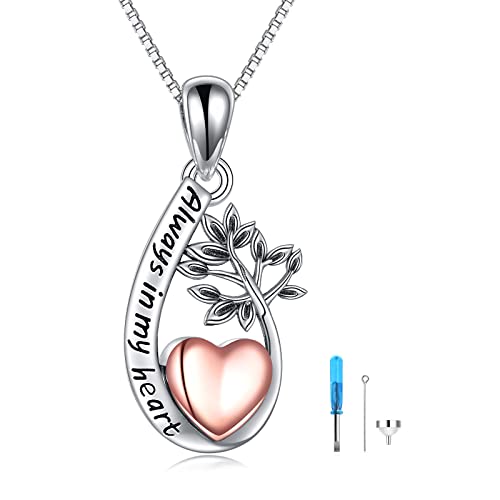 Heart/Cross/Infinity Moonstone Urn Necklace for ashes for Women Sterling Silver Dainty Cremation Jewelry Trendy Ashes Keepsake Memorial Gift for Mother/Grandma/Sister/Husband - style: Tree of life