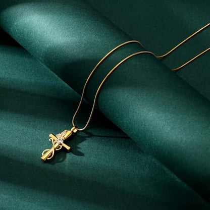 Butterfly Cross Cremation Jewelry Urn Necklaces Cross Butterfly Urn Necklaces for Ashes Memorial Keepsake Pendant for Women Men Gifts With Funnel Kit & Bag - color: Gold+White