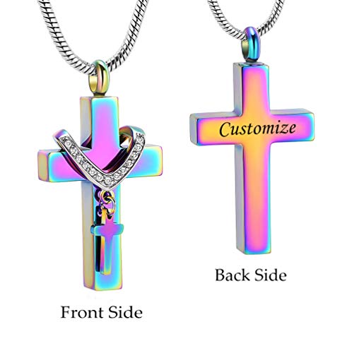 Cremation Jewelry for Ashes Pendant - Cross Urn Necklace with Mini Keepsake Urn Memorial Ash Jewelry - color: Customize