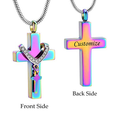 Cremation Jewelry for Ashes Pendant - Cross Urn Necklace with Mini Keepsake Urn Memorial Ash Jewelry - color: Customize