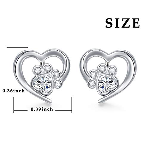 FLYOW 925 Sterling Silver Cute Paw Print Forever Love Heart Pendant Necklace/Bracelet/Stud Earrings Gift for Women, Box Chain 18" - style: Paw Stud