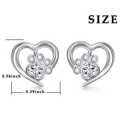 FLYOW 925 Sterling Silver Cute Paw Print Forever Love Heart Pendant Necklace/Bracelet/Stud Earrings Gift for Women, Box Chain 18" - style: Paw Stud