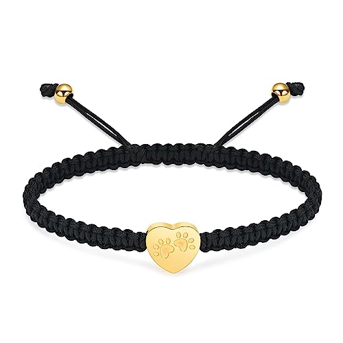 constantlife Heart Cremation Urn Bracelet for Ashes - Stainless Steel Paw Print Pendant Keepsake Jewelry Adjustable Braided Wristband Bangle Pet Dog Cat Memorial Gift for Women - color: Golden