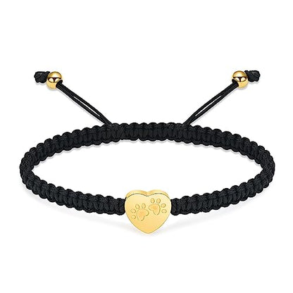 constantlife Heart Cremation Urn Bracelet for Ashes - Stainless Steel Paw Print Pendant Keepsake Jewelry Adjustable Braided Wristband Bangle Pet Dog Cat Memorial Gift for Women - color: Golden