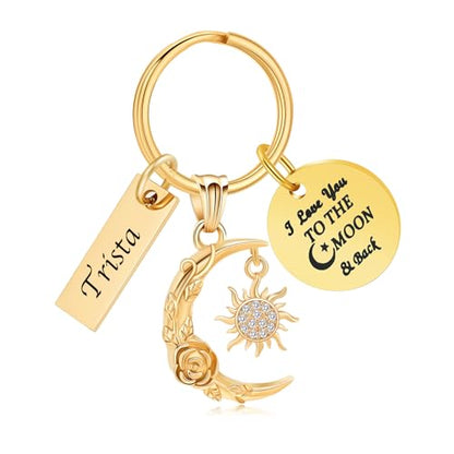 shajwo Cremation Jewelry Urn Keychain for Ashes for Women Men Crescent Moon and Sun Rose Key Ring for Human Pet Ashes - color: Customize-text