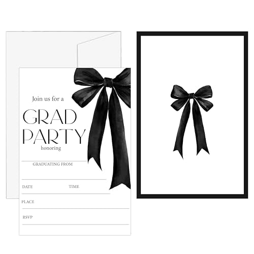 DETIHO Graduation Party Invitations 2026, Black Bow Graduate Celebration | Invites with Envelopes | 20 Pack Grad Announcement Cards - G07 - style: Black Bow