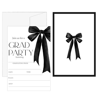 DETIHO Graduation Party Invitations 2026, Black Bow Graduate Celebration | Invites with Envelopes | 20 Pack Grad Announcement Cards - G07 - style: Black Bow