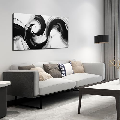 JuhaiArt Abstract Wall Art Black Cuadros Para Sala for Living Room - color: White, size: 48"L x 24"W