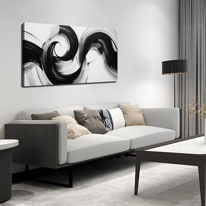 JuhaiArt Abstract Wall Art Black Cuadros Para Sala for Living Room - color: White, size: 48"L x 24"W