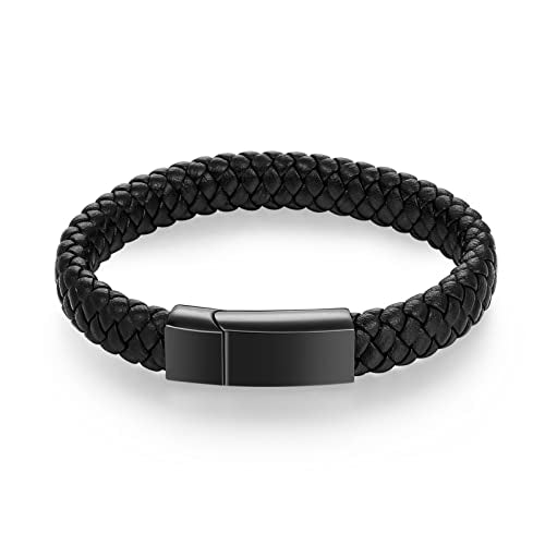 abooxiu Cremation Bracelet for Ashes Leather Urn Bracelet Cremation Jewelry Ash Bracelets Memorial Bangle Ashes Keepsake for Women Men - style: Black