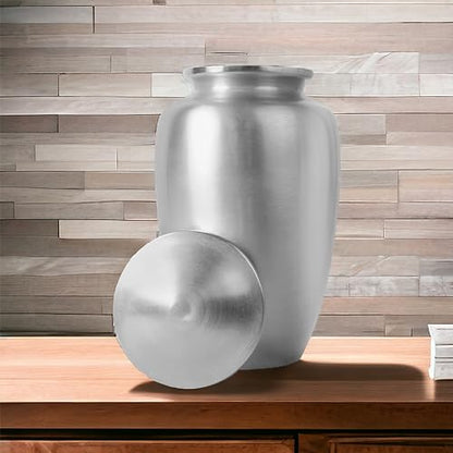 Lightnpro Decorative Cremation Urn for Human Ashes - Beautiful Elegant Hand Engraved Funeral Memorial with Secure Screw-Top Lid for Your Loved Ones Remains with Elegant Finish- 10 Inch Silver - size: 10" Plain