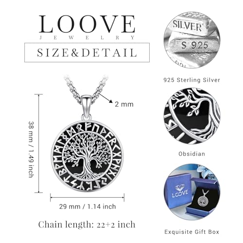 Sterling Silver Tree of Life Necklace for Women Oval Family Tree Necklace Abalone Shell Moonstone Pendant Mother Day Necklace for Mom Tree of Life Jewelry - style: Tree of Life- Obsidian(Round）