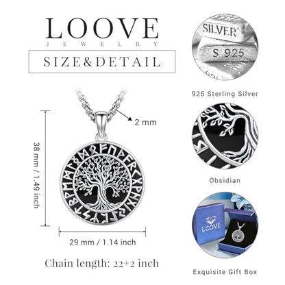 Sterling Silver Tree of Life Necklace for Women Oval Family Tree Necklace Abalone Shell Moonstone Pendant Mother Day Necklace for Mom Tree of Life Jewelry - style: Tree of Life- Obsidian(Round）