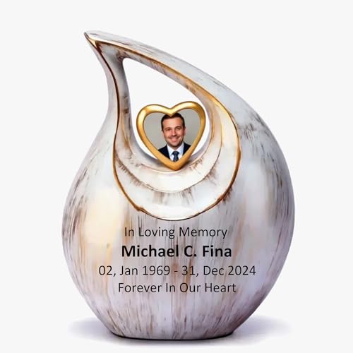 Large Tear Drop Urn for Human Ashes Adult Man & Female, 10 Inches Tall Memorial with Photo & Engraving Personalized Options, Outdoor Safe, 2.5 L Capacity, 100 Options Available - color: Multicolor - Multisize, size: Large - L (156 Cubic Inch)