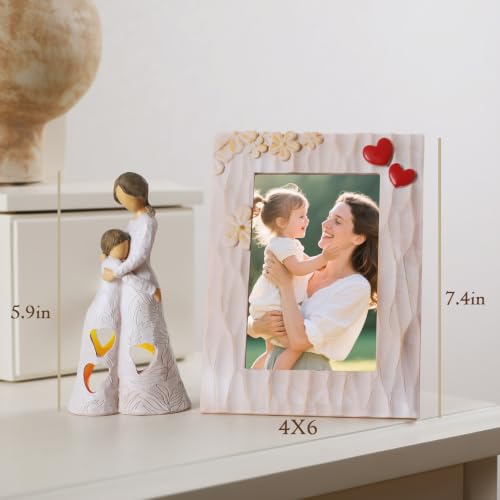 Best Mother Gifts from Daughter Unique Candle Holder Statue | with Flickering LED Light Sentimental Gifts for Mom Resin Mother Daughter Tealight Candle Holders Figurine (Frame for Free) - color: Gifts for Mom Set