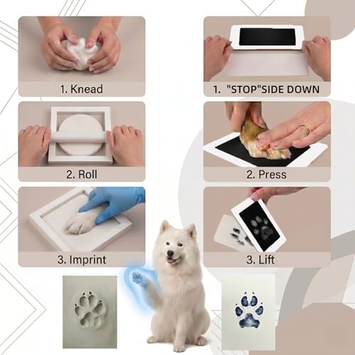 Black Pet Paw Print Keepsake Photo Frame, Mess-Free 3-Panel Wooden Pet Loss Memorial Kit for Dog & Cat - color: black