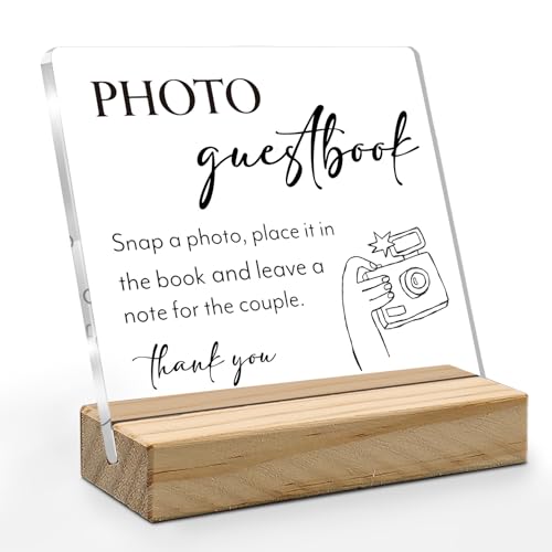 Photo Guest Book Sign, Wedding Decor, Acrylic Wedding Signs, Guest Book Signs forWedding, WeddingGuest Books SignAcrylic Plaque Sign with Wood Stand for WeddingDecorations for Reception - color: thank you, size: 4x4 inches