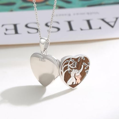 TUGHRA Locket Necklaces That Holds Picture Sterling Silver Elephant Locket Heart Pendant Necklace Photos Jewelry Gifts for Women Teen Mom Daughter - style: 03-Genuine ebony