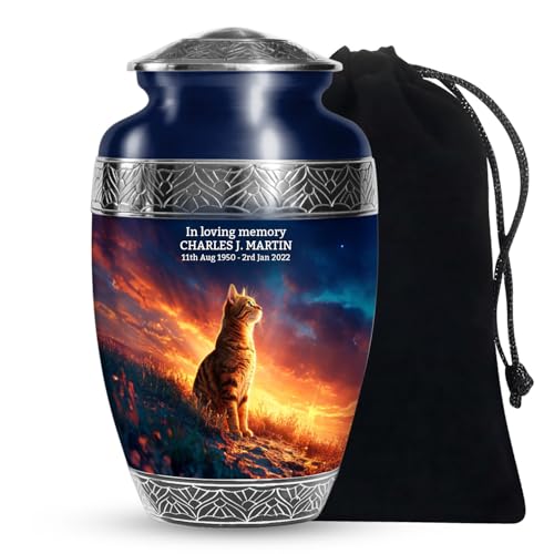 Custom Cat Urn for Ashes Burial Cremation Urn for Mom & Dad 10 Inch Large | Burial Cremation Urn for Mom & Dad Ash, Beautiful Memorial Urns for Adult Men Ashes, Adult Urn for Human Ashes Men - color: Pr-cls-cat-3
