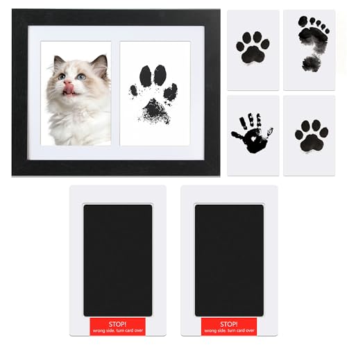 Paw of Dogs Print Kit with Black Frame, Dog Nose Print Kit, 2pcs Inkless Ink Pads, 4pcs Imprint Cards, Paw of Pet Print Impression Kit, Dog Cats Footprint Keepsake Gifts - color: black