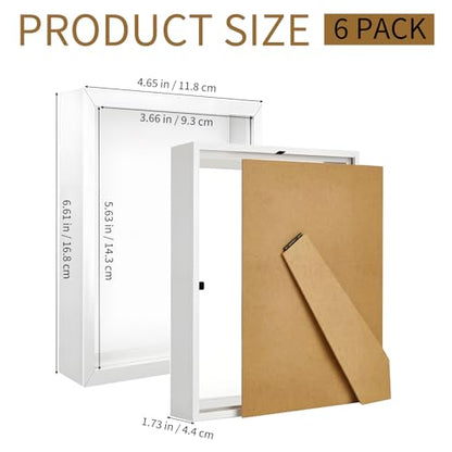 6 Pack 4 x 6 Inches Shadow Box Frame, Bulk Picture Frame Case | Small Wood Memory Display Case Boxes for Photos, Dried Flowers, DIY Craft, White