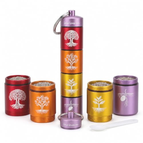 4-Tier Scattering Urn, Stackable Travel Urn TSA Approved, Aluminum Alloy | Hummingbird carving pattern, Thread Sealing, Metal Hanging Loop, for Sharing Ashes, Travel Memorials, and Scattering - color: 4 Layer