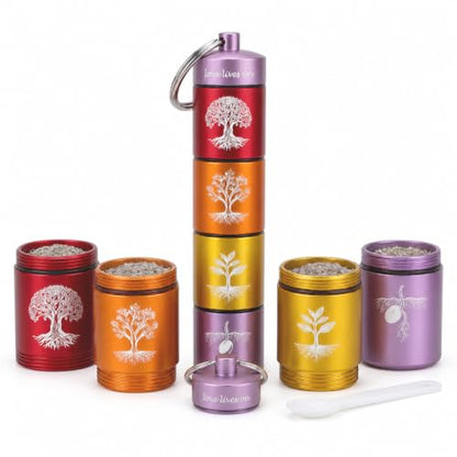 4-Tier Scattering Urn, Stackable Travel Urn TSA Approved, Aluminum Alloy | Hummingbird carving pattern, Thread Sealing, Metal Hanging Loop, for Sharing Ashes, Travel Memorials, and Scattering - color: 4 Layer
