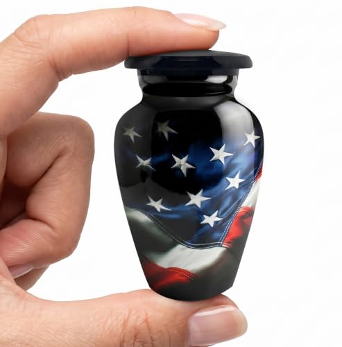 American Flag Single Keepsake Urn with Box for Human Ashes - Handmade Cremation Urns - Adult Burial Urn - Small Urns for Human Ashes - color: American Flag, size: 1 Small Keepsake