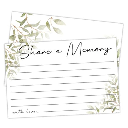 25PCS Share a Memory Cards, Memorial Cards Celebration of Life Decorations for Anniversary Memorial Funeral Graduation Bridal Shower Game (Green Leaf)-04