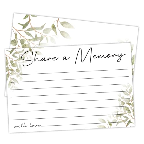 25PCS Share a Memory Cards, Memorial Cards Celebration of Life Decorations for Anniversary Memorial Funeral Graduation Bridal Shower Game (Green Leaf)-04