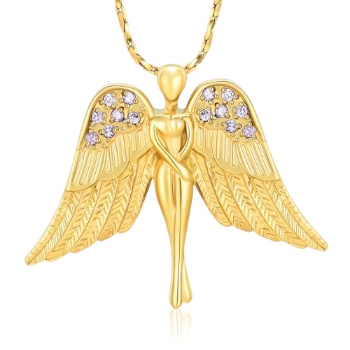 Imrsanl Cremation Jewelry Keepsake Angel Wings Urn Necklace for Ashes - color: Gold-Purple
