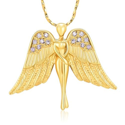 Imrsanl Cremation Jewelry Keepsake Angel Wings Urn Necklace for Ashes - color: Gold-Purple