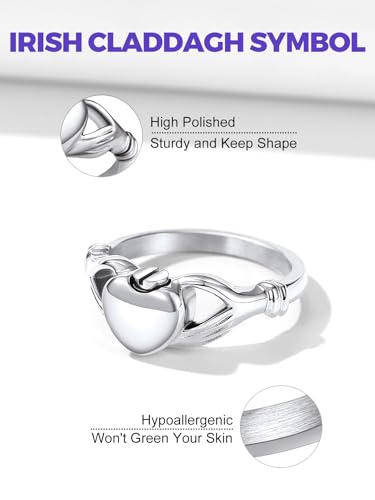 Richsteel Stainless Steel Heart/Claddagh Cremation Urn Ring for Ashes - color: 07-Steel-Claddagh